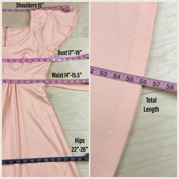 Vintage 1970s Peach Boho Flutter Sleeve Empire Waist Maxi Dress - Picture 7 of 8